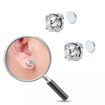 Steel Magnetic Stud Earring 6/8MM For Women Men Non-Piercing Clip On Stainless • $3.98