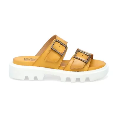 New Miz Mooz Peyton Leather Buckled Two Band Slide Sandals Ochre EU 41 US 9.5-10 • $42.49