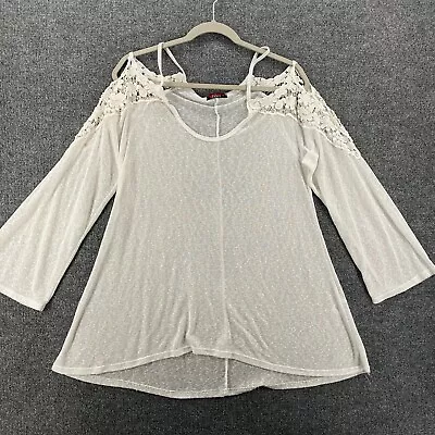 T Party Top Womens Large L White Cold Shoulders Long Sleeve Casual Shirt Ladies • $14.14