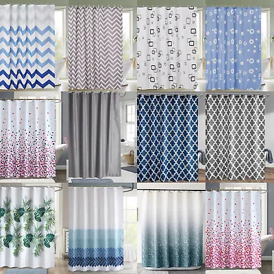 100% Polyester Shower Curtain Fabric Modern Designer Washable + 12 Hooks 180*180 • £11.29