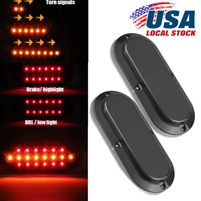 2X LED Trailer Truck Stop/Turn/Tail Brake Lights 7  Oval Sealed Mount Amber Red • $21.98