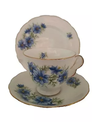 Vintage Queen Anne Bone China Trio Blue Flower Cup Saucer Plate Ridgway 7878 • $29.50