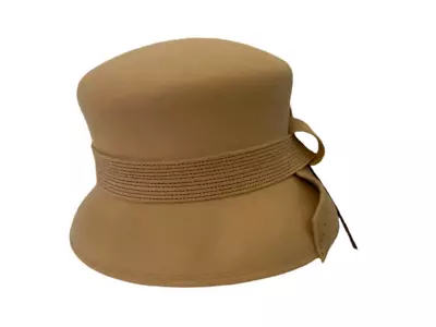 Marzi Firenze Italian Taupe Pillbox Hat Wool Feather Neiman Marcus OS NWT • $46.74