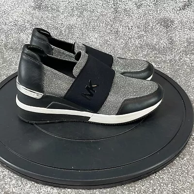 Michael Kors Shoes Women's Size 7.5 M Felix Low Top Trainer Sneaker Black Silver • $29.99