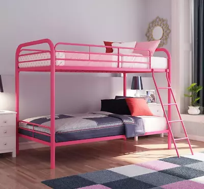Kids Girls Teens Pink Twin Over Twin Metal Bunk Beds No Box Spring Required • $215.89