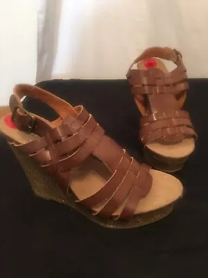 Mia Wedge Sandal Women’s Size 6M Brown Leather Strappy NWOB • $21.59