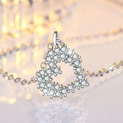 Crystal Heart Shaped Pendant Necklace 925 Sterling Silver Women Girls Jewellery • £3.49