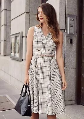 Review - Double Breasted Check Dress - Size 10 • $67.50