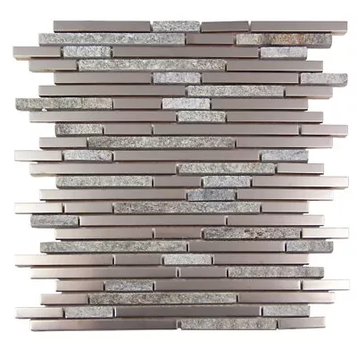 Stone Metal Tile Mosaic Thin Linear Kitchen Fireplace Wall Backsplash Gulf Gray • $41.82