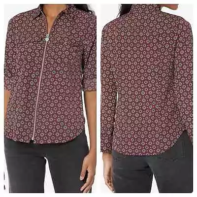 Michael Kors Women's Foulard-print Full-zip Roll-up Casual Shirt Red Sz PXS NWT • $34.43