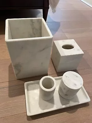 Pottery Barn Frost Marble Bathroom Accessories Set Trash Can Tray Tissue Box • $120