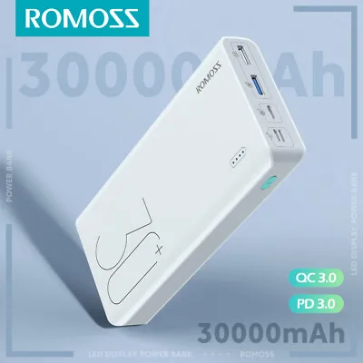 $34.99 • Buy ROMOSS 30000mAh 3A Power Bank PD QC3.0 2Way USB-C Fast Charging External Battery