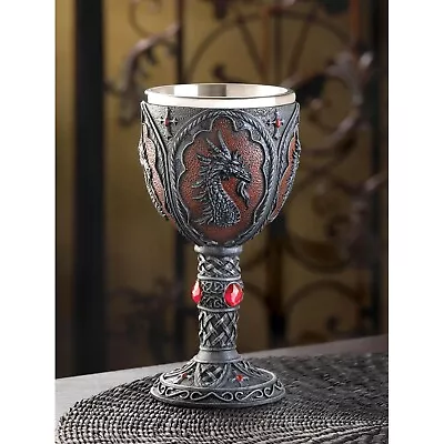 Medieval Dragon Wine Goblet Cup Statue Drink Beverage Stainless Steel Liner • $35.39