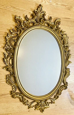 $110 • Buy Vintage Mid Century Syroco MCM Hollywood Regency Gold Trim Ornate Wall Mirror