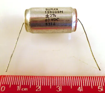 Suflex Polystyrene Axial Capacitor 120000pF 63V 2% Milspec 1983 OM0929T • £6