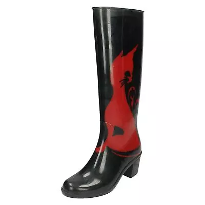 Ladies Spot On Heeled Wellington Boot With Cat Design • $21.51