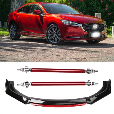Glossy Black&Red Front Bumper Lip Spoiler Splitter Kits + Strut Rods For Mazda • $103.25
