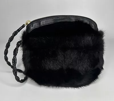FALORNI Italia Nicky Mink Leather Black Handbag Wristlet • $80