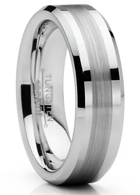 Mens Tungsten Ring Brushed Wedding Band Silvertone Comfort-fit 6MM 8MM • $14.99