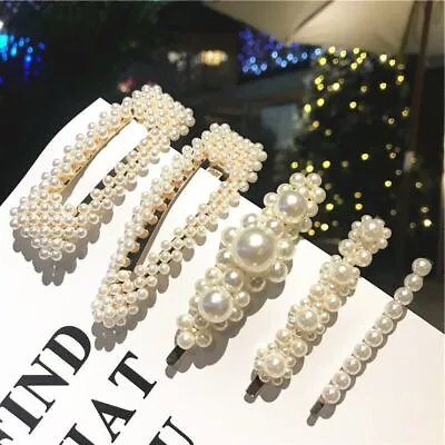 Women Imitation Pearl Hair Clip Korean Style Hairpin Girls Metal Hairgrips 1Pc • $10.96