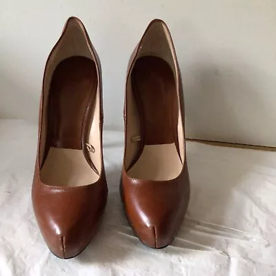 ZARA Woman Brown Leather Very High Court Shoes UK 6.5 EU 40 Pre Owned • £25.60