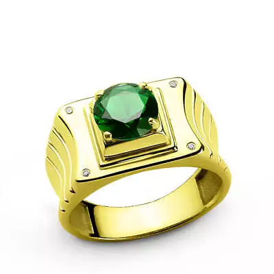 Men's Emerald Ring In 10k Yellow Gold With Genuine Diamonds • $619