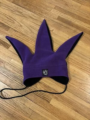 Bulla Hat Beanie Adult OS Purple Black Fleece Knit Ear Flap Chin Strap VTG USA • $20