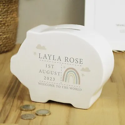 £17.99 • Buy PERSONALISED Children's Rainbow Design Ceramic Piggy Bank Money Box Boys Girl