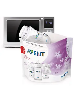£4.99 • Buy Philips AVENT Microwave Steam Steriliser Bags Pack Of 5 Baby Bottle Reuseable X5