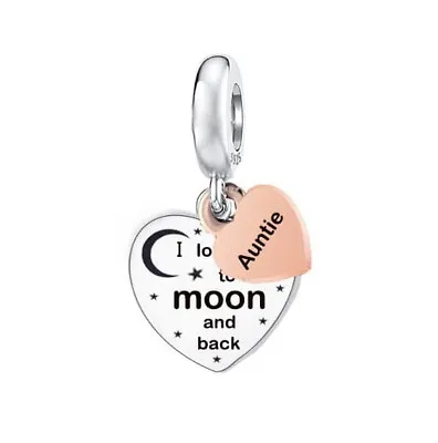 Auntie Heart I Love You To The Moon Charm Genuine 💜 925 Sterling Silver Gift • £16.89