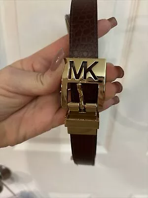 Michael Kors Women's Reversible Croc/Leather MK Logo Belt Chocolate/Gold Vintage • $45