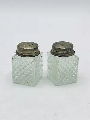 Vintage Small Cube Cut Glass Salt And Pepper Shaker Set Shakers • $7.27