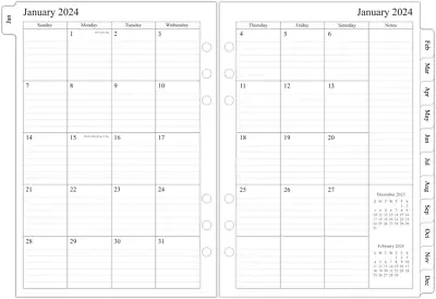 2024 Monthly Planner Refill For A5 Binder Two Page Per Month January 2024 - De • $13.35