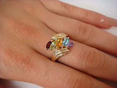 10k Yellow Gold Ladies Ring With Multi-color Genstones And Diamonds Ring • $250