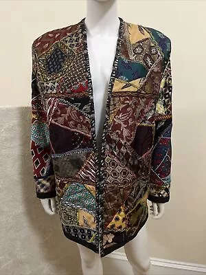 Vintage Bespoke Handmade Satin Patchwork Folk Art Tux OOAK Coat Jacket L • $37.77