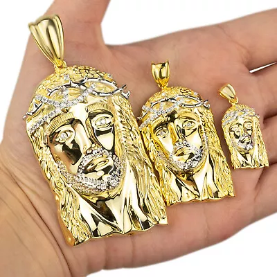 14k Gold Plated Solid 925 Sterling Silver Jesus Piece Pendant Iced CZ Necklace • $18.69