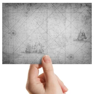 £3.99 • Buy Photograph 6x4  BW - Vintage Map Boat Pirate Treasure  #36806