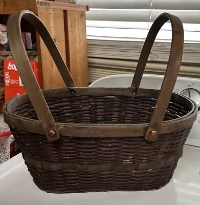 Vintage Woven Large Market Basket Double Handles 15.5x10x7” Brown • $28.95