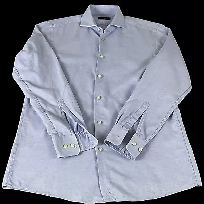 Hugo Boss Shirt Mens 15 Sharp Fit Button Down Blue Long Sleeve F472 • $18.95