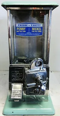 Masters Penny/Nickel Operated Round Gumball Vender Machine 1930's Green/Silver • $1995