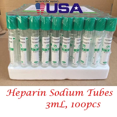 $21.99 • Buy FDA CE 100Pcs 3ML Heparin Sodium Vacuum Blood Collection Tubes Medical Supply US