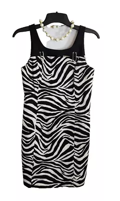 Michael Kors Size 8P Scoop Neck Sleeveless Stretch Sheath Dress Zebra Print Nice • $21.25