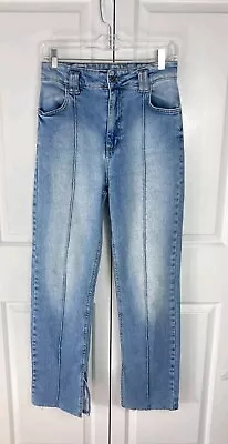 Garage Denim Blue Jeans 26/30 Retro 80s Faded High Rise 12  Split Hem • $16.99