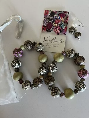 Viva Beads Multi Color Polymer Clay Beaded Bracelets Lot Of 2 And Earrings • $25