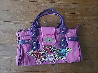 Vintage Ed Hardy Purple ‘Love Kills Slowly’ Handbag 2000s With Duster Bag • $65