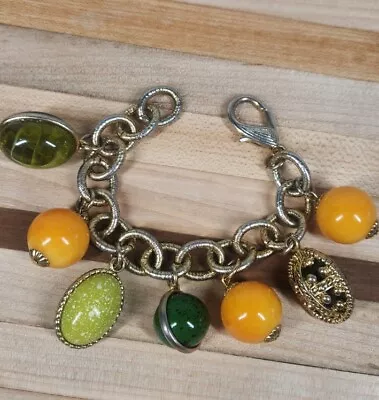 Gorgeous Vintage Goldtone Etruscan Style Charm Bracelet Gold Green Orange • $24.99