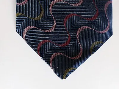 Penrose. Classic Jacquard Silk Tie. Blue Herringbone/twill With Multi Col Waves. • £19.99
