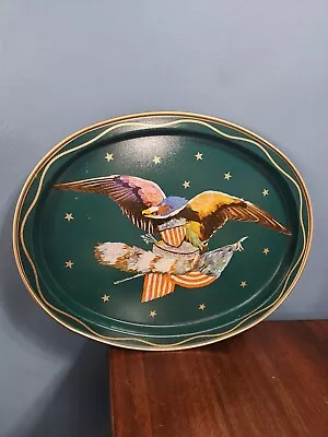 Vintage American Bald Eagle USA Serving Tray Oval Metal Flag • $8.99