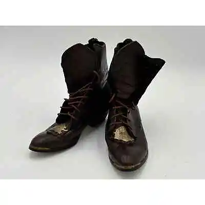 Kiltie Vintage Leather Lace Up Victorian Boot Engraved Brass Metal Plate Sz7 • $45