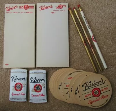 Old Kaier's Beer Items 2 Note Pads 3 Pencils 10 Coasters 2 Can Rain Hats PA Lot • $14.99